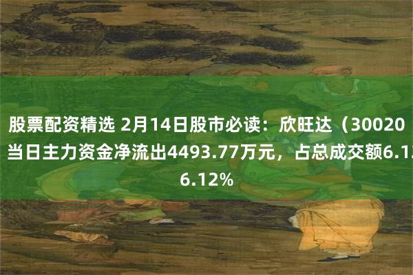 股票配资精选 2月14日股市必读：欣旺达（300207）当日主力资金净流出4493.77万元，占总成交额6.12%